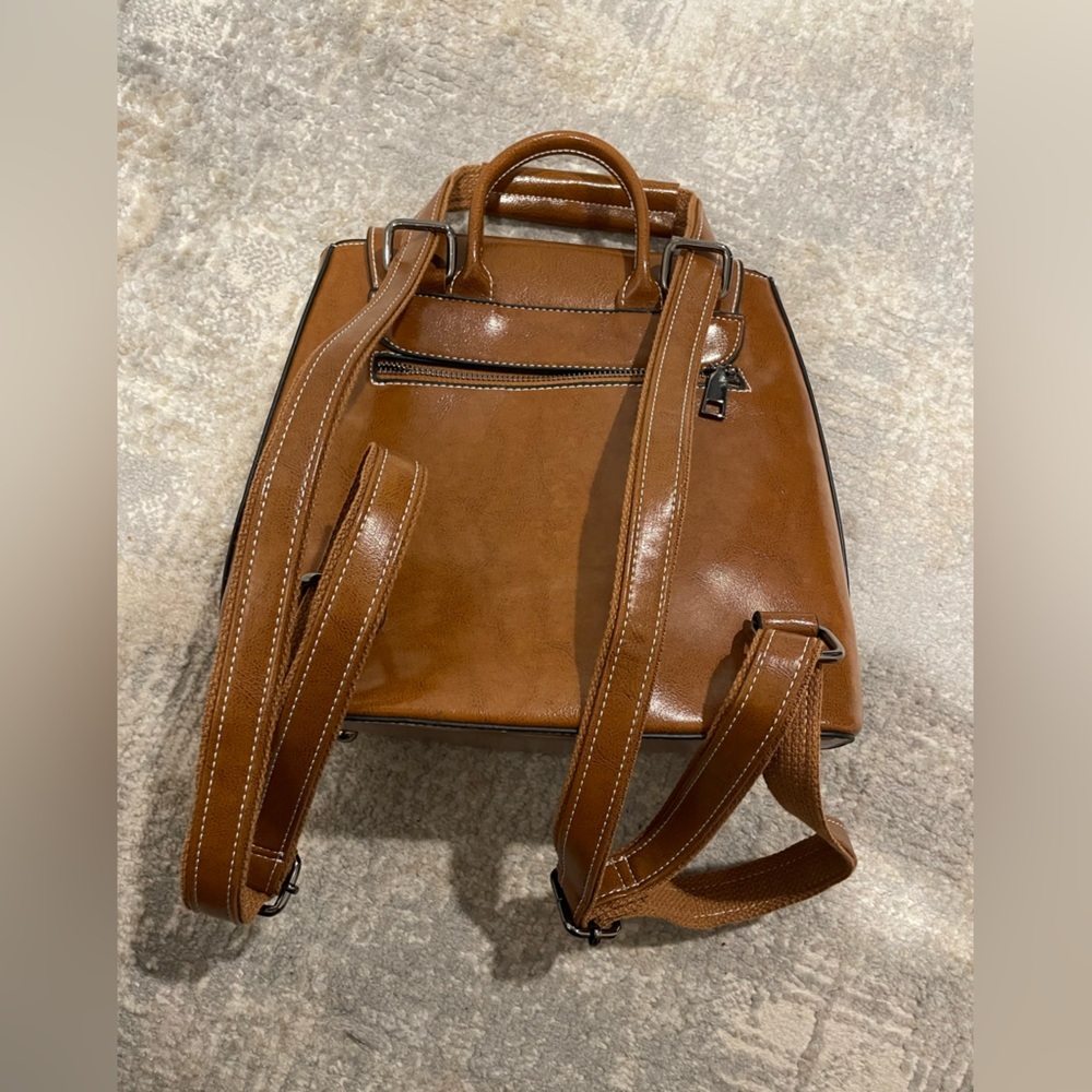Top Grain Leather Womens Backpack Retro Style Rucksack Shoulder Bag Carmel Brown - Picture 5 of 12